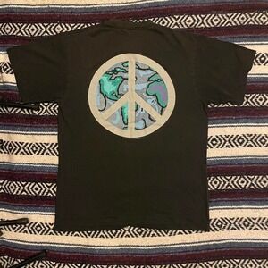 VTG 1991 GIANT‎ MTV Music Television World map Peace sign tshirt XL black